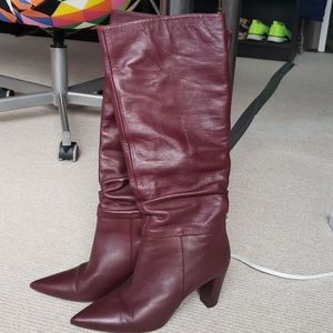 Zara leather burgundy tall boots